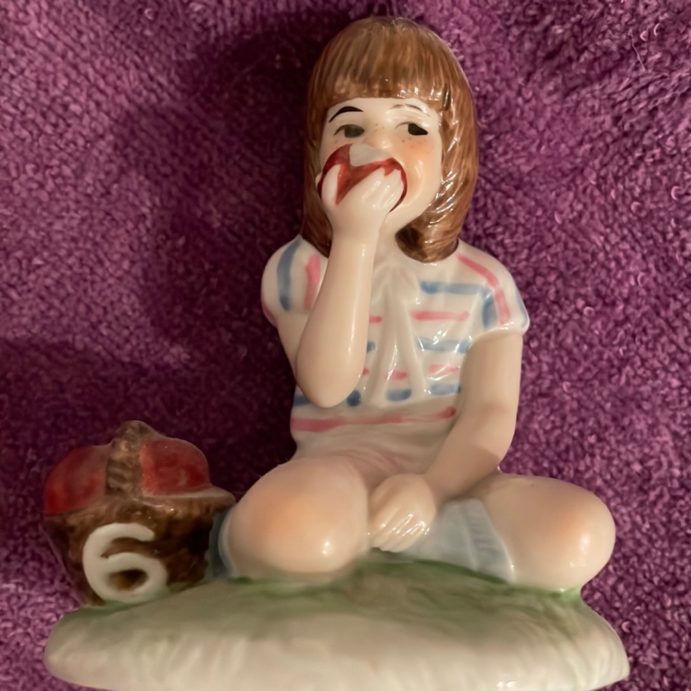 Vintage HEARTLINE 6 year old Hand painted Porcelain Girl Figurine Cake Topper.